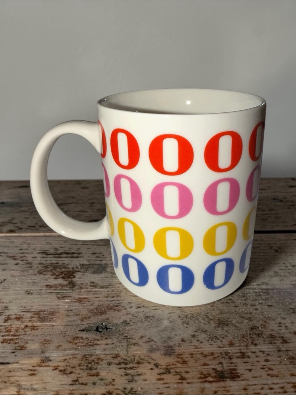 Ashland White Ceramic Mug with Red, Pink, Yellow, Blue Ovals